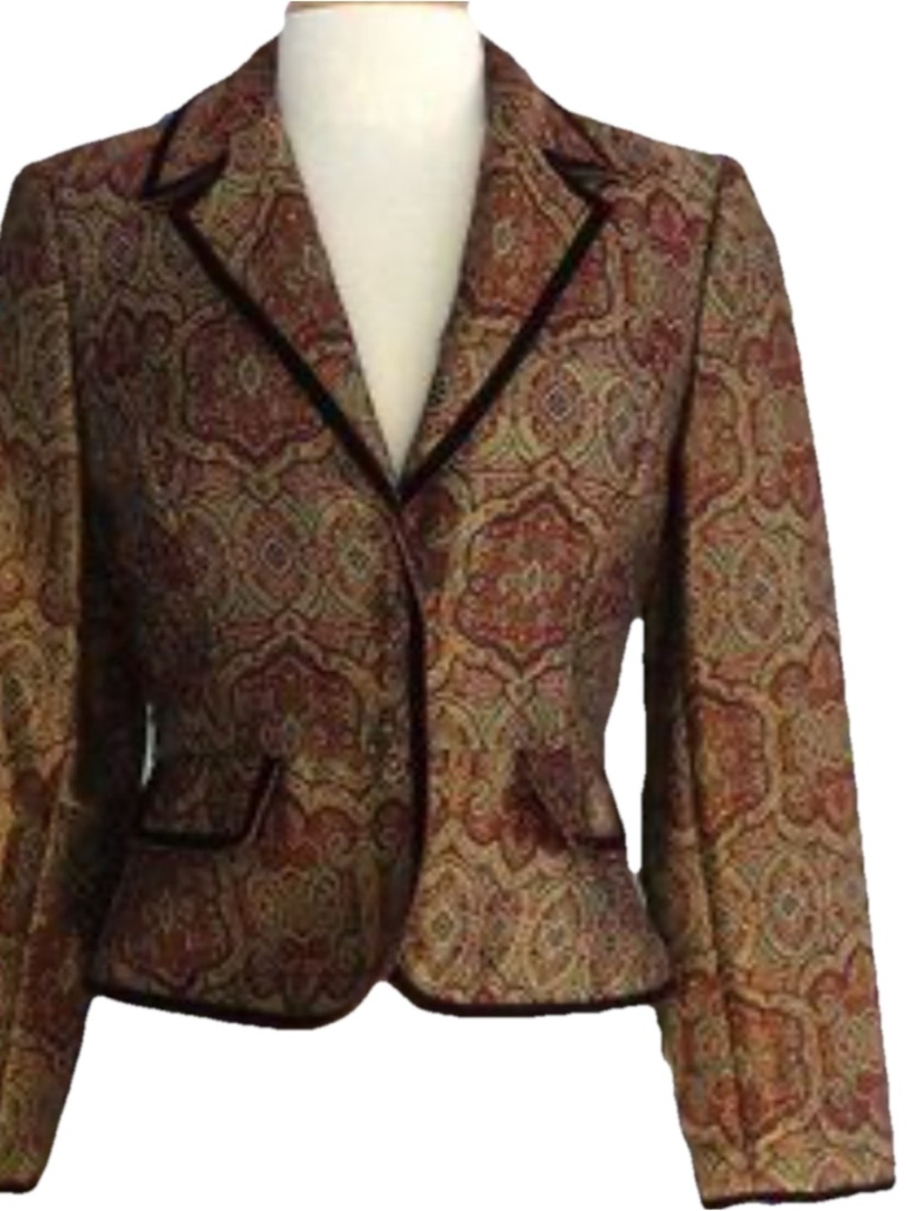 I.C.E. Size 4 Woman's Blazer Suit Jacket Long Sleeve Burgundy & Gold
